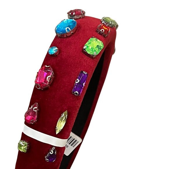 Bari Lynn New Red Velvet Padded Headband With Multicolor Gemstones - Picture 3 of 5